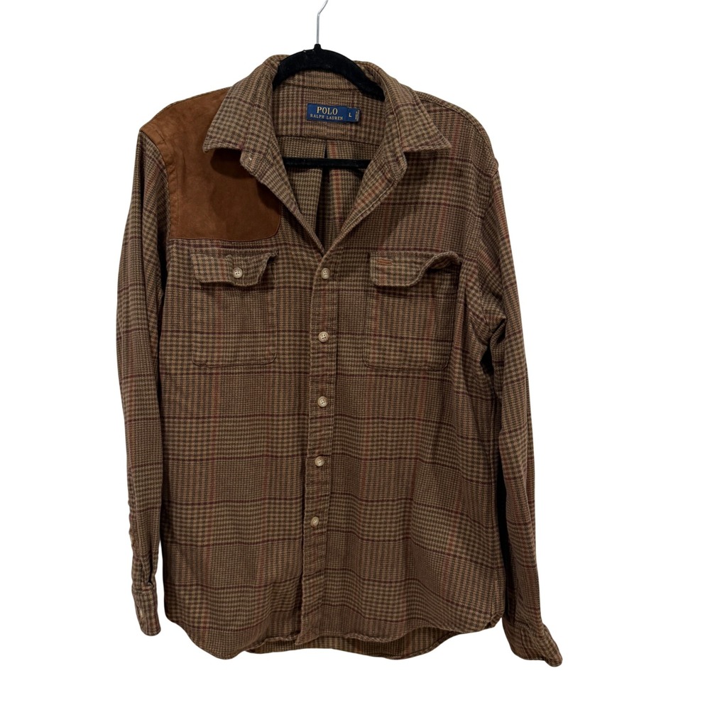 Polo by Ralph Lauren Brown Plaid Button-Down Shirt with Sueded Shoulder